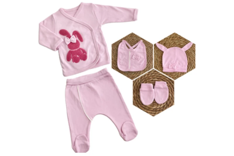 Almini Yeni Sezon Tavşan Süzeneli 5 Parça Kız Bebek Hastane Çıkışı