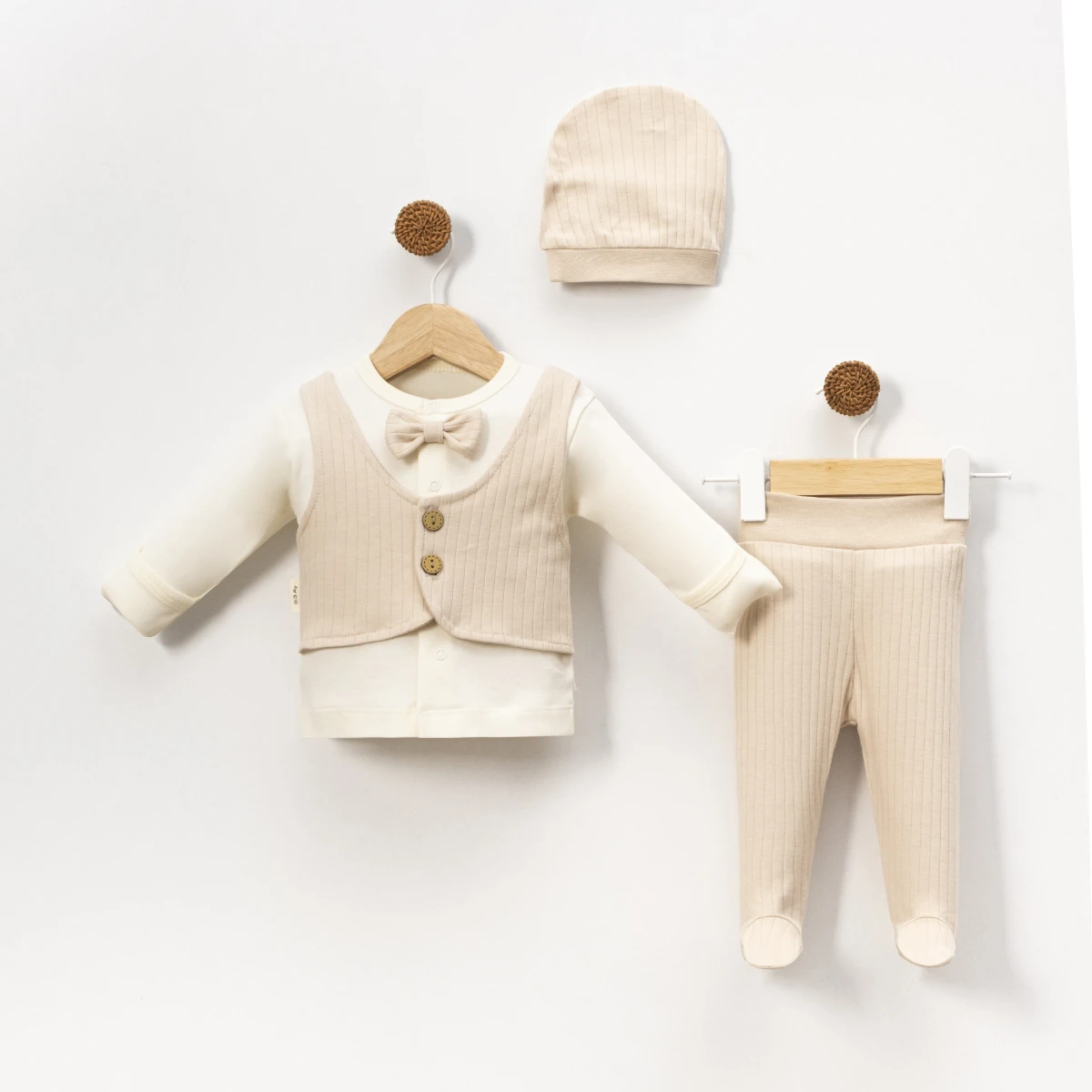 Almini Erkek Papyonlu  Yelekli 3 Lü Hastane  Çıkış Zıbın  Seti