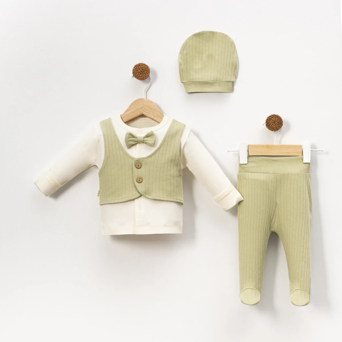 Almini Erkek Papyonlu  Yelekli 3 Lü Hastane  Çıkış Zıbın  Seti