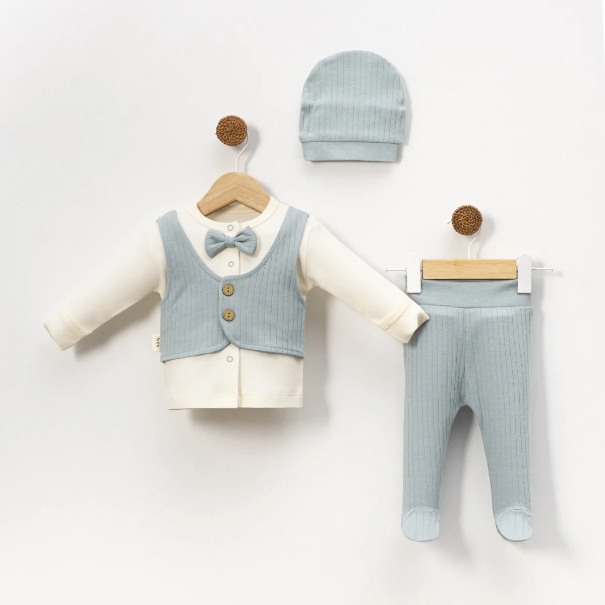 Almini Erkek Papyonlu  Yelekli 3 Lü Hastane  Çıkış Zıbın  Seti