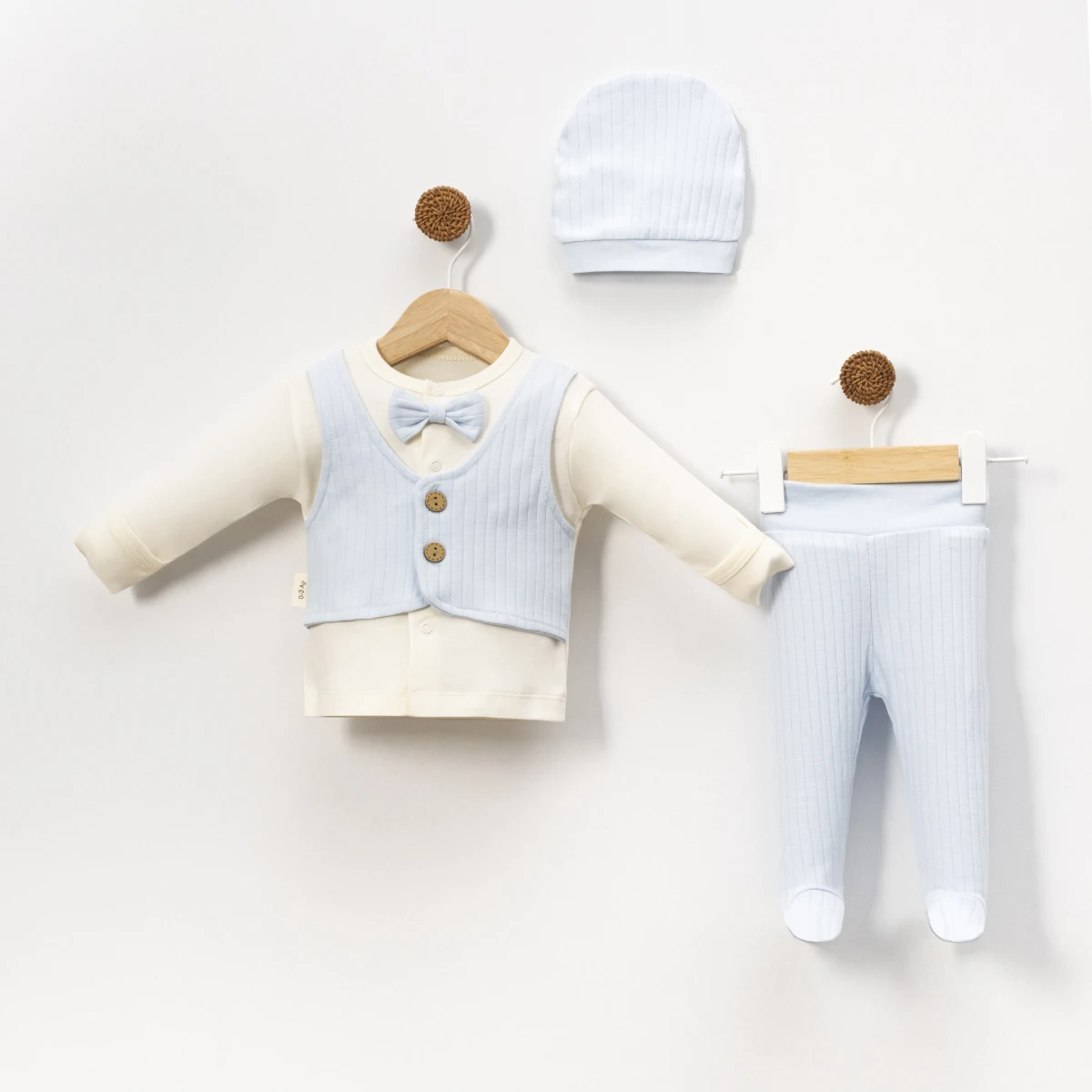 Almini Erkek Papyonlu  Yelekli 3 Lü Hastane  Çıkış Zıbın  Seti