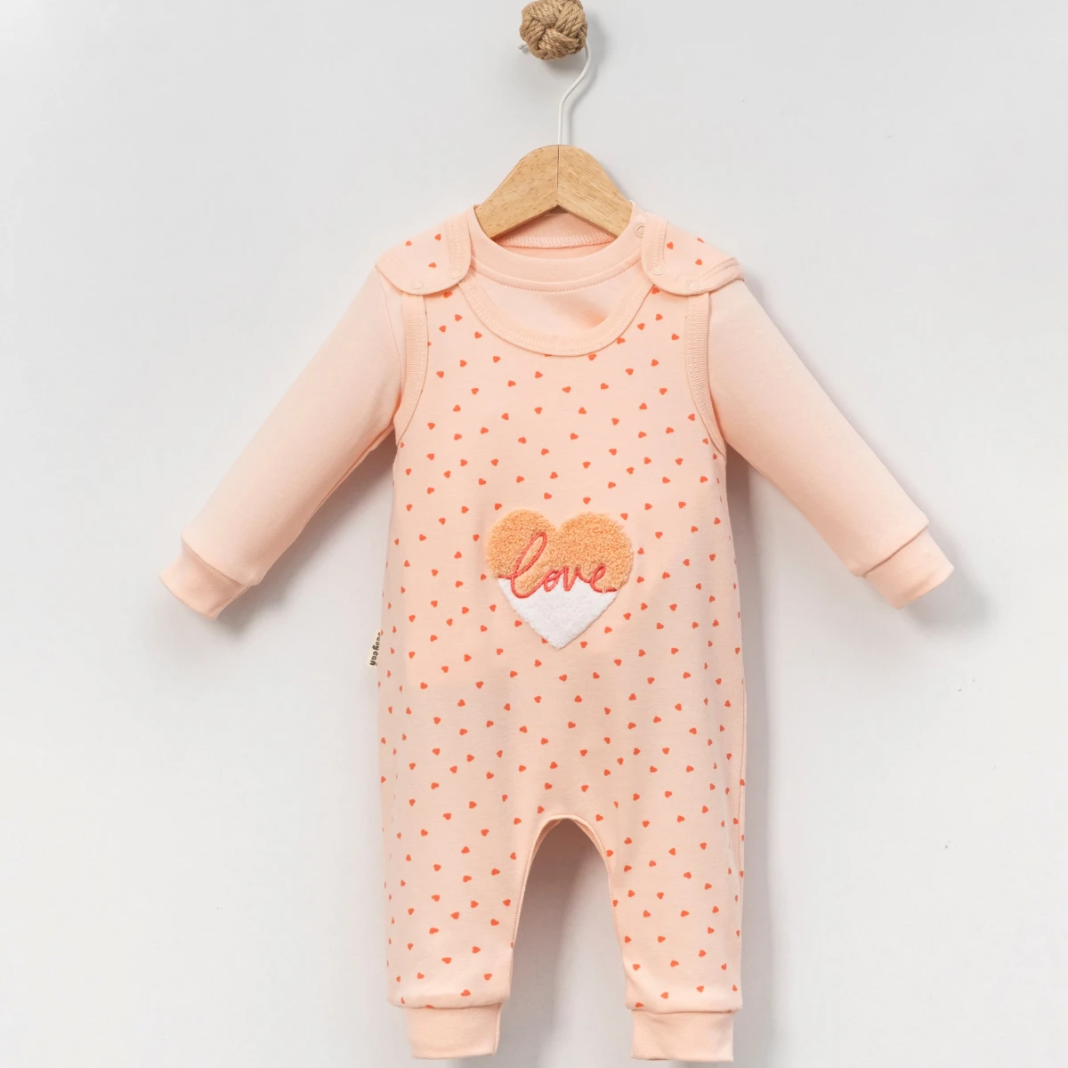 Almini Kız Bebek Kalp Süzeneli Body'li Slopet Tulum 