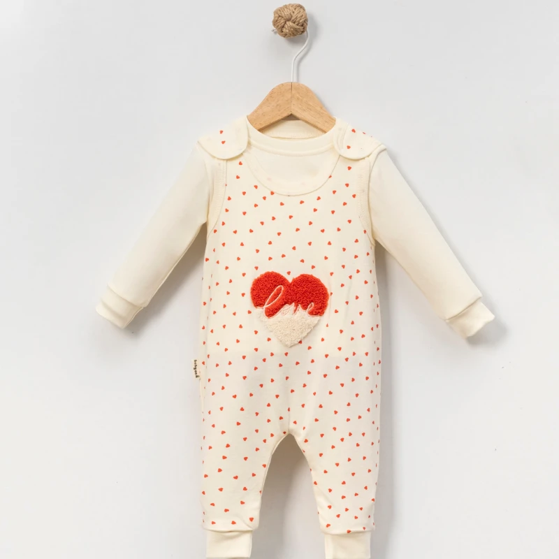 Almini Kız Bebek Kalp Süzeneli Body'li Slopet Tulum 
