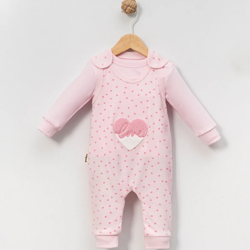 Almini Kız Bebek Kalp Süzeneli Body'li Slopet Tulum 