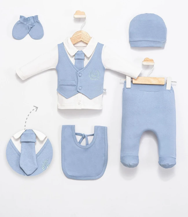 Almini Baby Mini Gentleman 5’li Erkek Bebek Hastane Çıkışı Seti 0-3 Ay - MAVİ