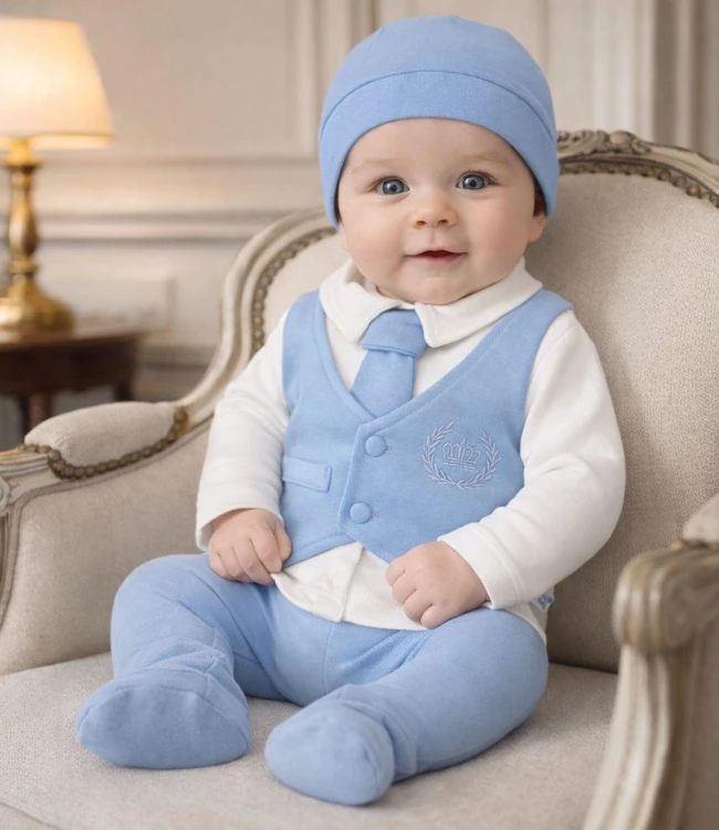 Almini Baby Mini Gentleman 5’li Erkek Bebek Hastane Çıkışı Seti 0-3 Ay - MAVİ