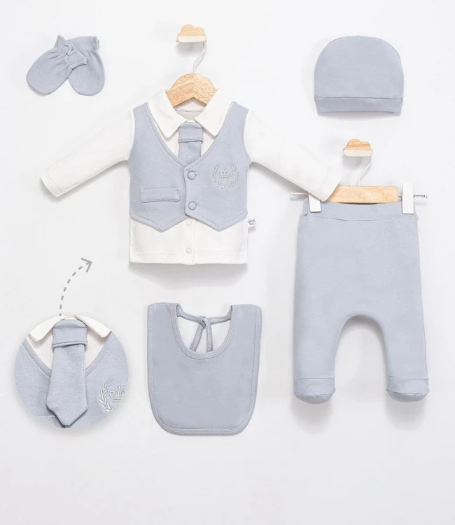 Almini Baby Mini Gentleman 5’li Erkek Bebek Hastane Çıkışı Seti 0-3 Ay - GRİ